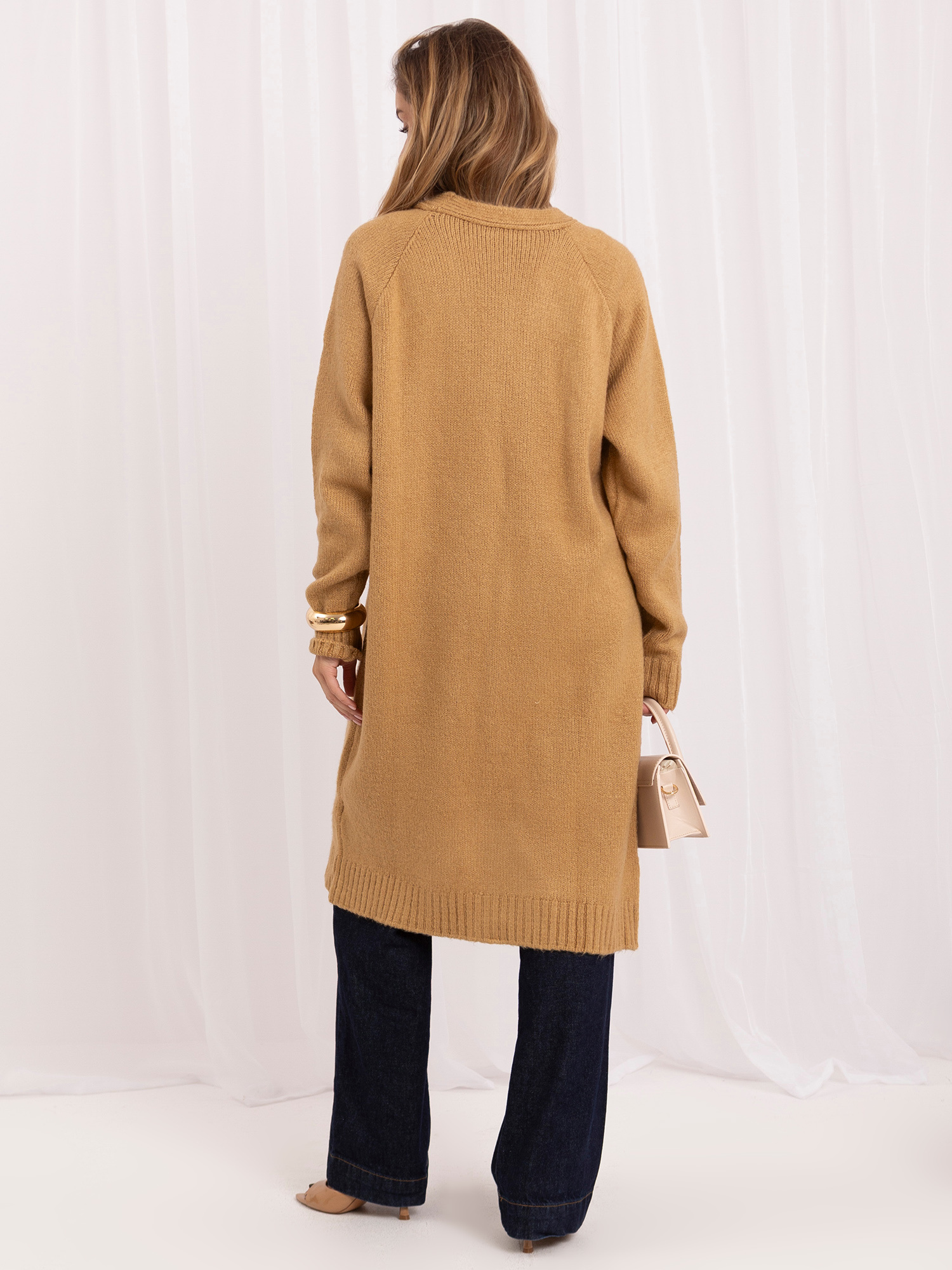 Hurt Camelowy langer Cardigan mit Taschen RUE PARIS.