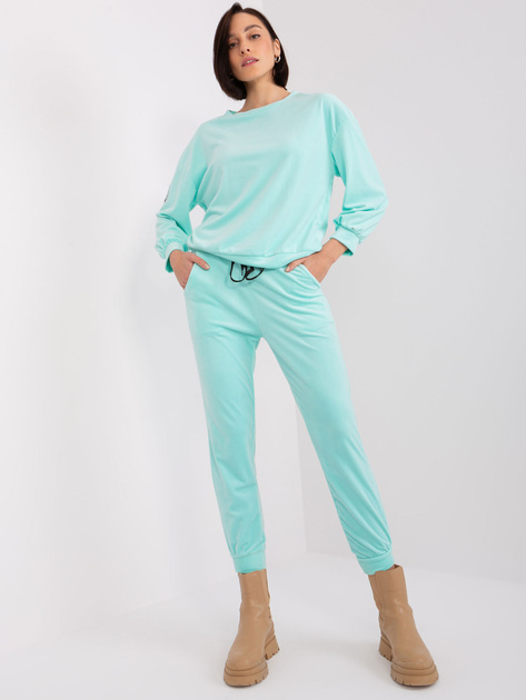 Hurt Miętowy komplet welurowy z bluzą bez kaptura