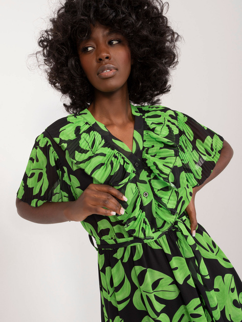 Hurtownia Czarno-zielona maxi sukienka z printem