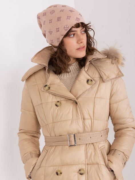 Hurtownia Brudnoróżowa czapka damska z dżetami