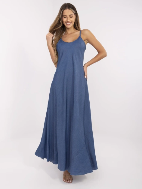 Ciemnoniebieska maxi sukienka z cienkiego jeansu