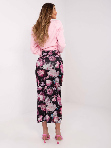 Hurtownia Czarno-fioletowa midi spódnica w kwiaty