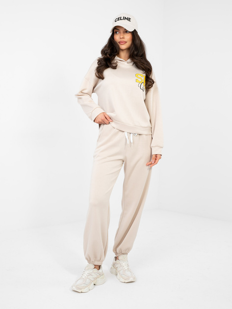 Beżowy casualowy komplet z napisem na bluzie RUE PARIS