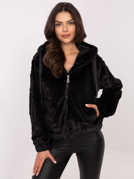 Hurtownia Czarna damska kurtka miś z suwakiem
