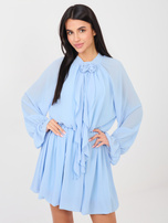 Jasnoniebieska koktajlowa sukienka z falbanami  RUE PARIS 