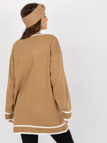 Hurtownia Ciemnobeżowy sweter rozpinany z kieszeniami RUE PARIS