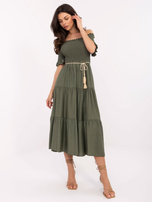 Khaki sukienka hiszpanka z falbaną 