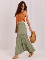 Khaki summer tiered skirt with ruffles.