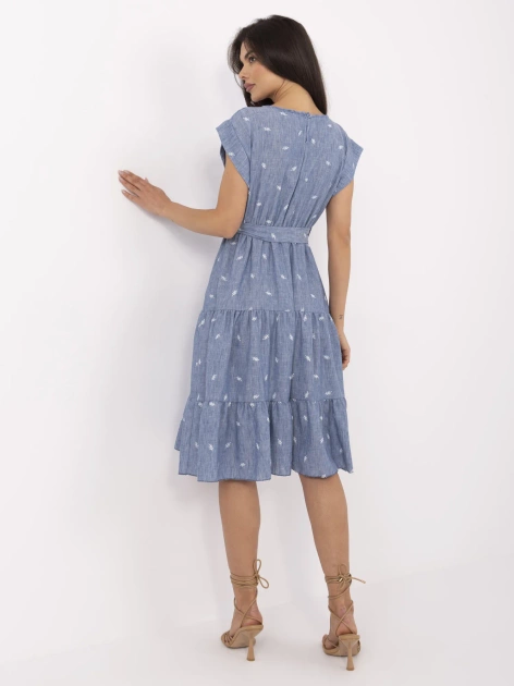 Ciemnoniebieska rozkloszowana sukienka z haftem