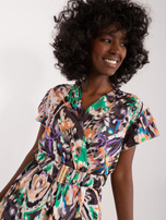 Hurt Black dress with prints and V-neck.