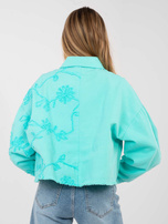 Turkusowa jeansowa kurtka z kieszenią RUE PARIS  