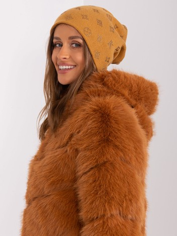 Hurt mustard women's hat with appliqués.