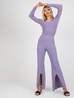 Hurt Fioletowe damskie spodnie dzianinowe z rozcięciem