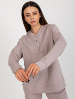 Hurtownia Ciemnobeżowy komplet casualowy z guzikami