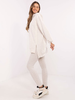 Hurt Jasnobeżowy melanżowy komplet z bluzą z rozcięciami