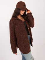Ciemnobrązowa kurtka z puszystej kurtki pętelkowej RUE PARIS 