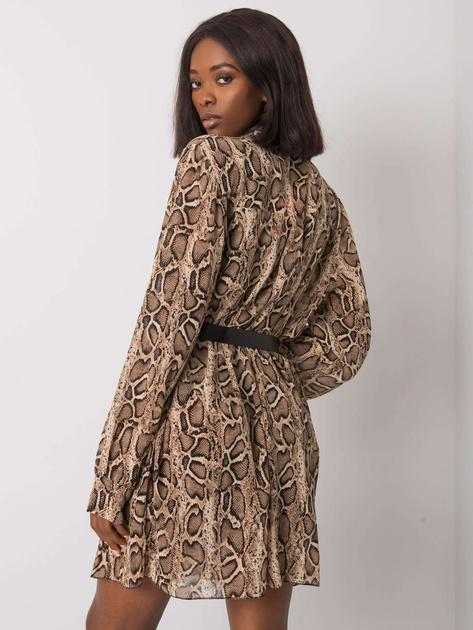 Beżowo-czarna sukienka plisowana Aishan