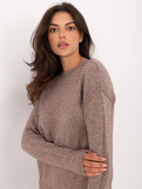 Ciemnobeżowy sweterkowy komplet ze spodniami