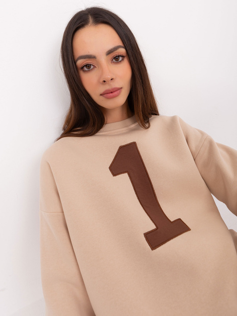 Hurt Beżowa bluza bez kaptura o kroju oversize