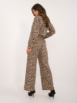 Hurt Beżowo-czarny panterkowy komplet z szerokimi spodniami