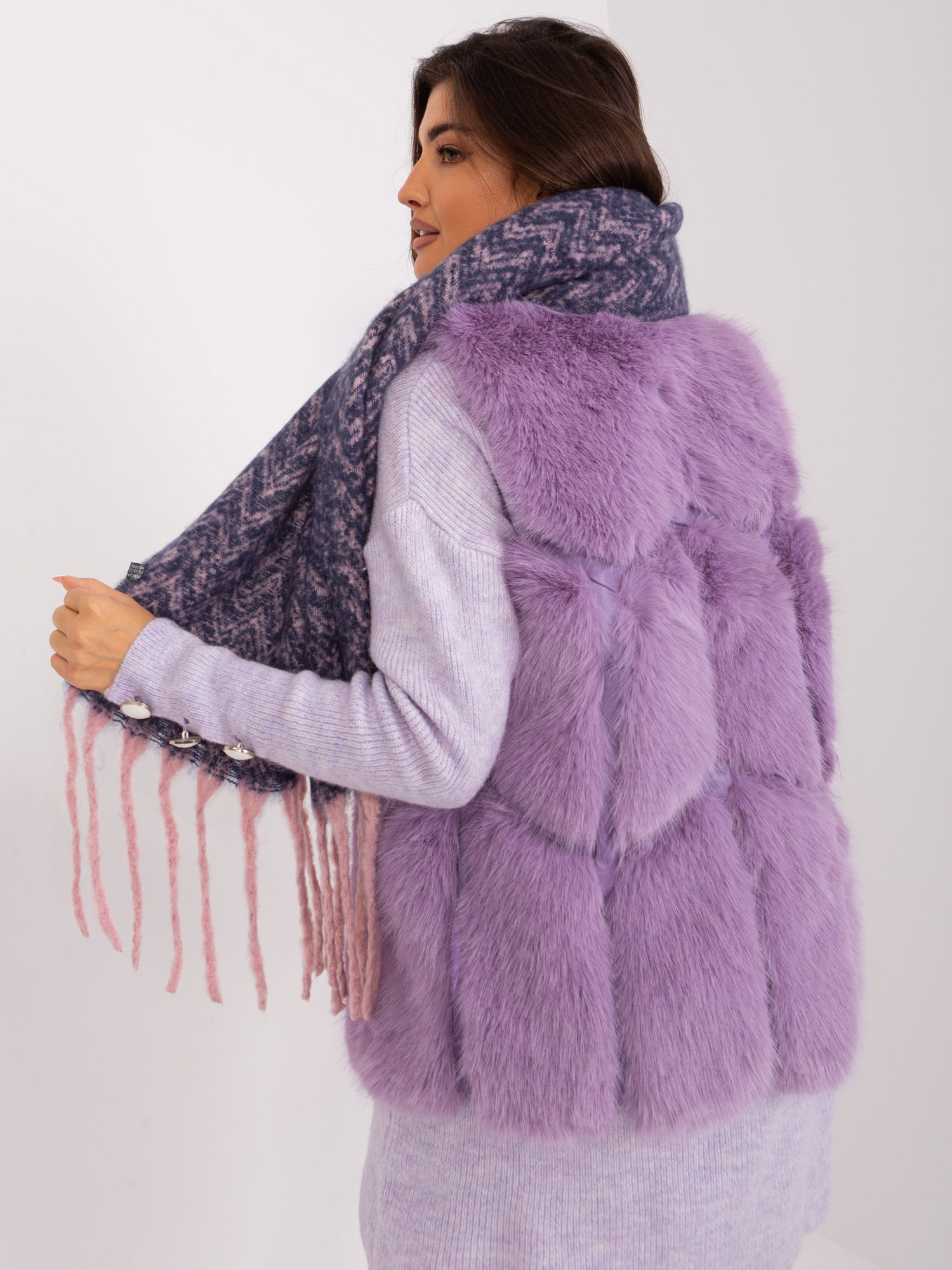 Navy and pink scarf with fringes