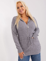 Hurt Szary długi sweter plus size z suwakiem