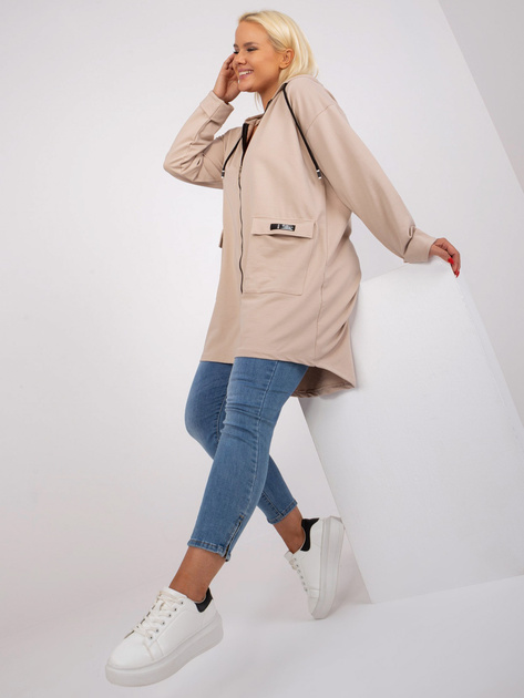 Hurtownia Beżowa długa bluza plus size z kapturem