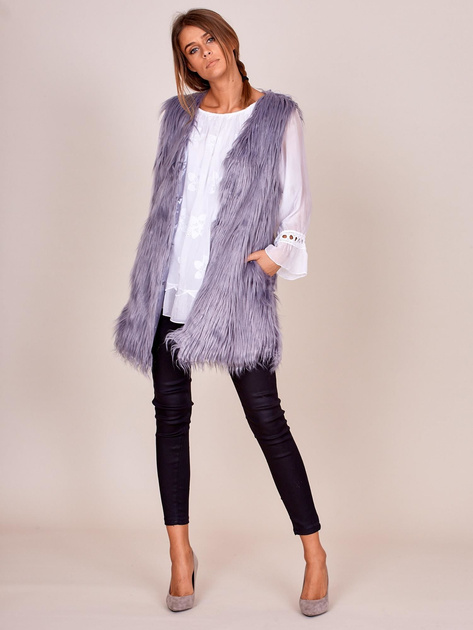 Szara kamizelka damska z dłuższym włosem