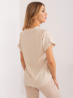 Hurtownia Beżowa luźna bluzka z dekoltem V SUBLEVEL