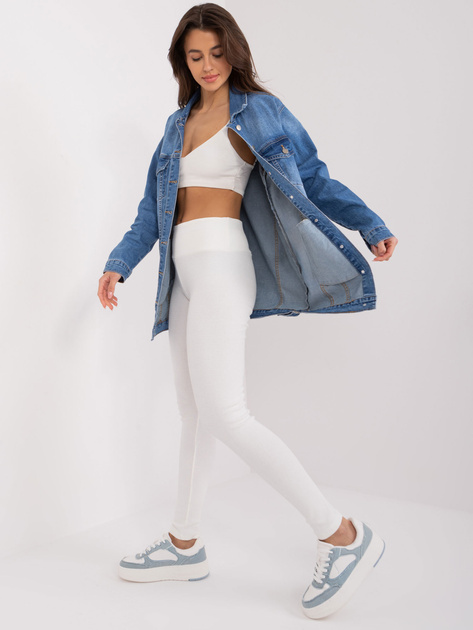 Hurt Ecru prążkowane legginsy basic z bawełny