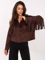 Brown suede jacket with fringes.