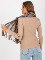 Hurtownia Beżowy damski wzorzysty szal z frędzlami 
