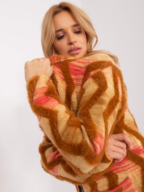 Hurtownia Camelowy wzorzysty kardigan bez zapięcia