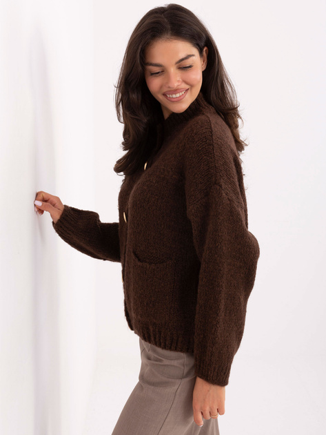 Czekoladowy damski sweter z wełną