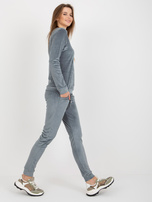 Hurt Brudnoniebieski damski komplet welurowy z aplikacją