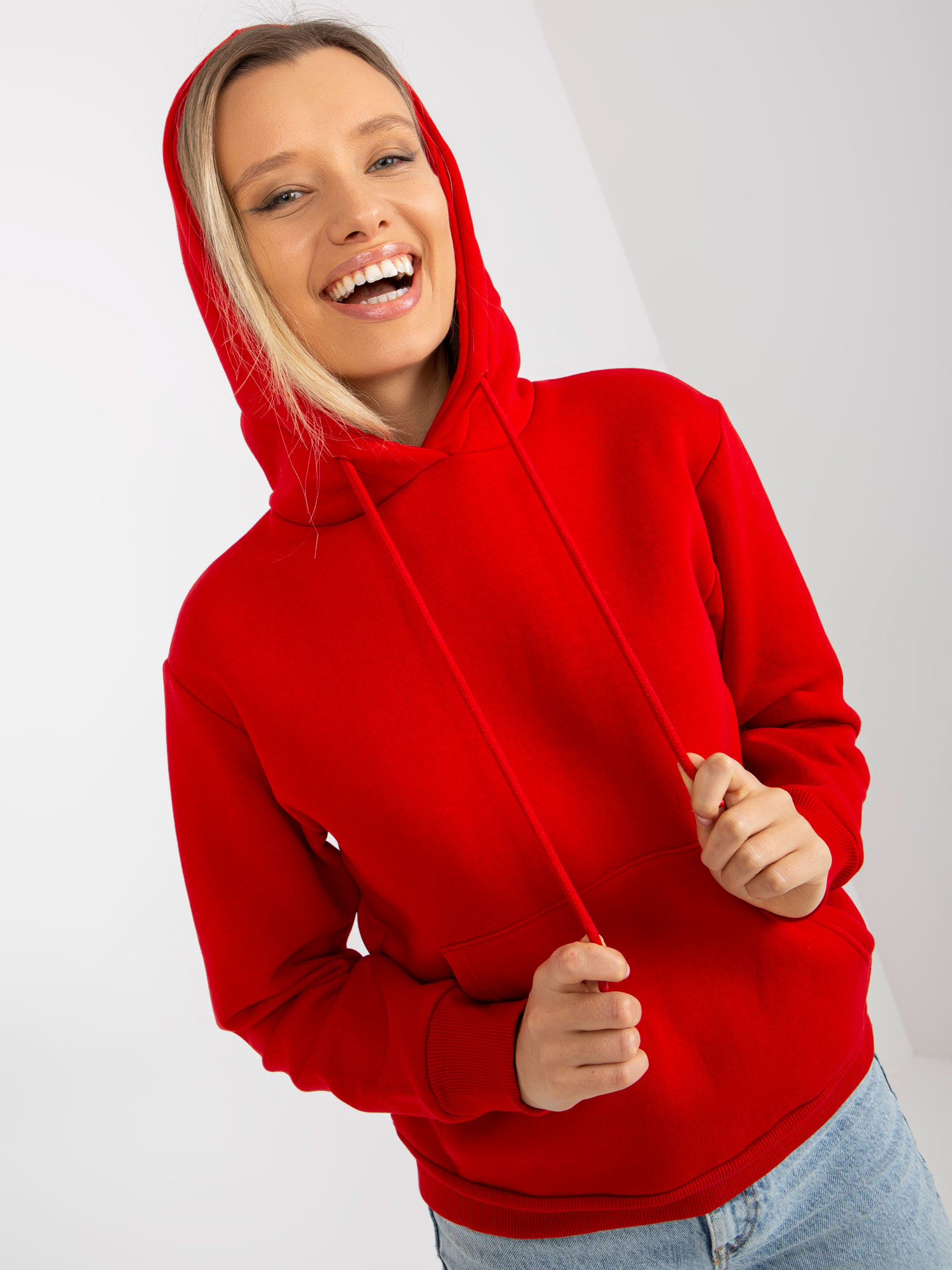 Czerwona dresowa bluza basic kangurka RUE PARIS