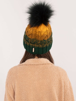 Hurt Ciemnozielono-musztardowa czapka z pomponem RUE PARIS
