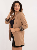 Hurt Camelowa marynarka damska z podszewką w panterkę