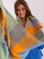 Hurt Pomarańczowo-zielony szal z ozdobnymi frędzlami