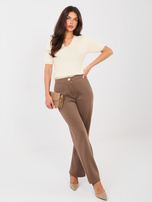 Ciemnobeżowe proste spodnie z kieszeniami RUE PARIS 