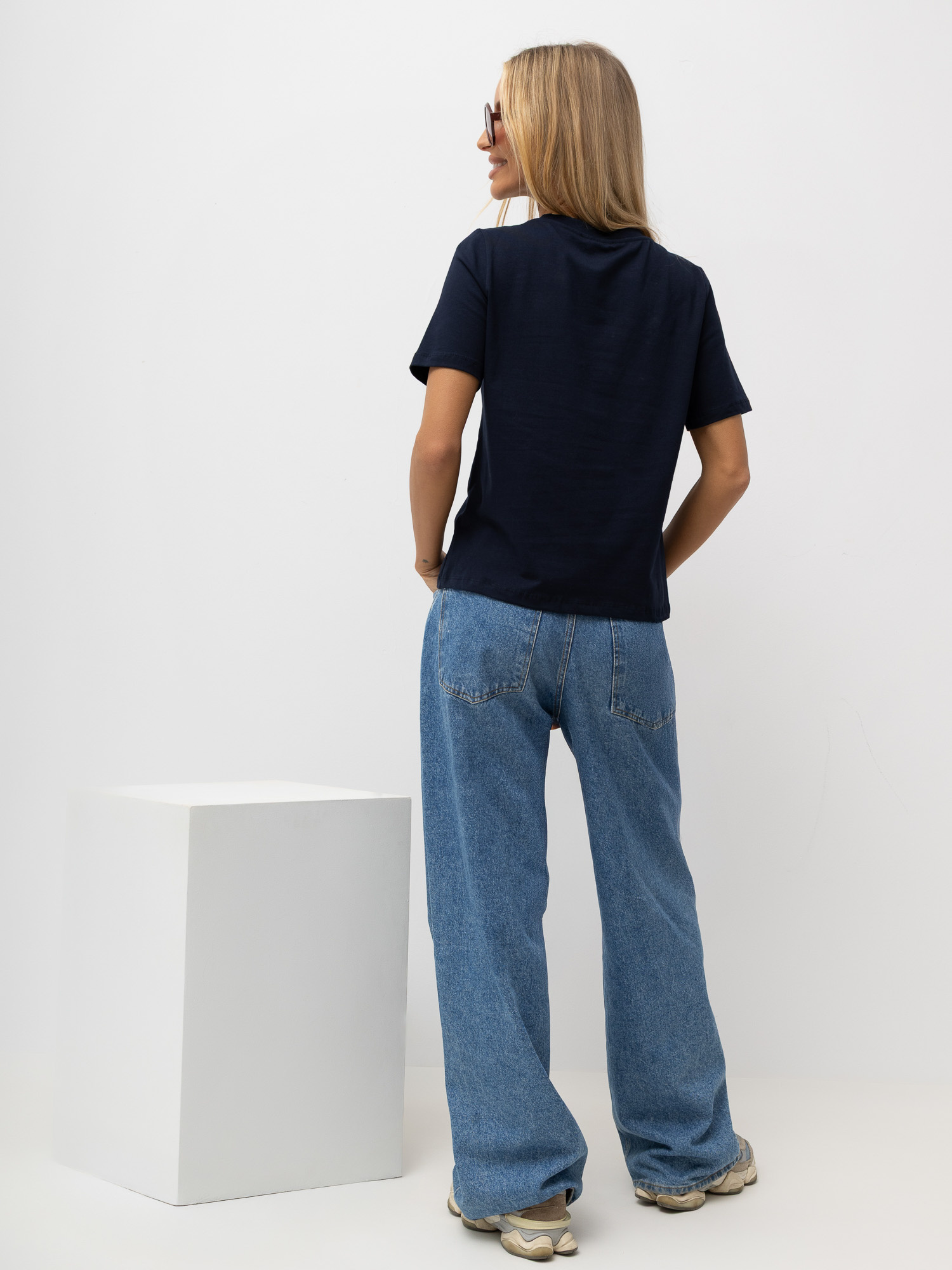 Modrý dámský tričko z bavlny RUE PARIS.