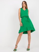 Großhandel Grünes Basic-Kleid mit Bindung RUE PARIS.