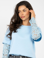 Jasnoniebieska bluzka oversize z koronką