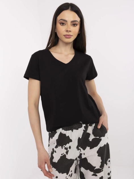 Czarny gładki t-shirt damski BASIC FEEL GOOD