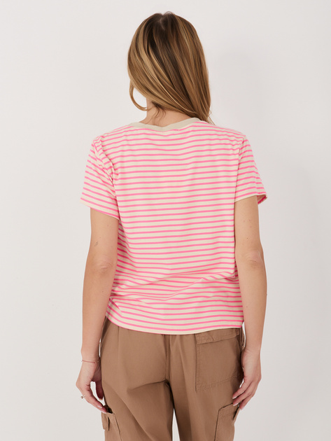 Fluo różowo-beżowy damski t-shirt z bawełny
