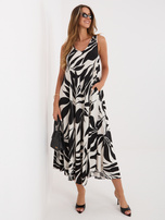 Black summer dress with a floral pattern.