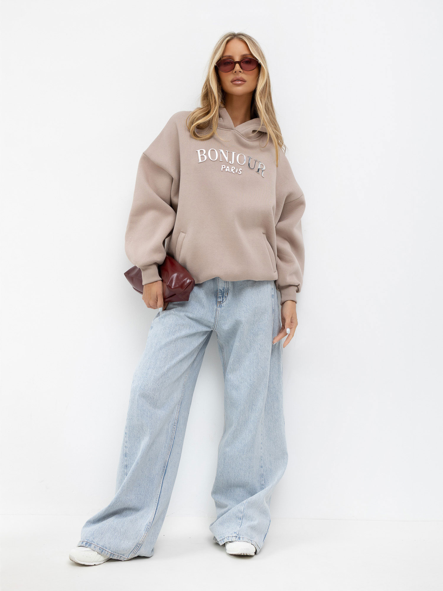 Dunkelbeige Sweatshirt mit Taschen Lille RUE PARIS.
