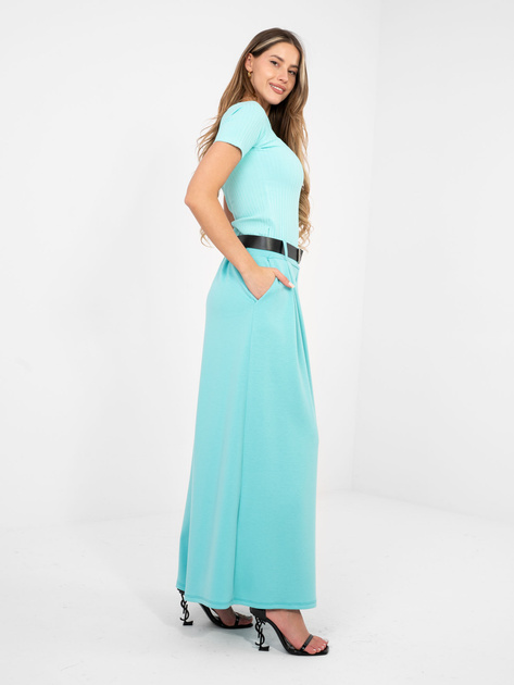 Miętowe dresowe spodnie palazzo z paskiem RUE PARIS