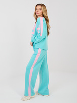 Turkusowy komplet z szerokimi spodniami RUE PARIS 