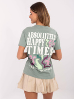 Hurt Pistacjowy damski t-shirt z napisami SUBLEVEL